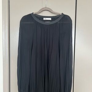 Zara Black Pleated Long-Sleeve Top